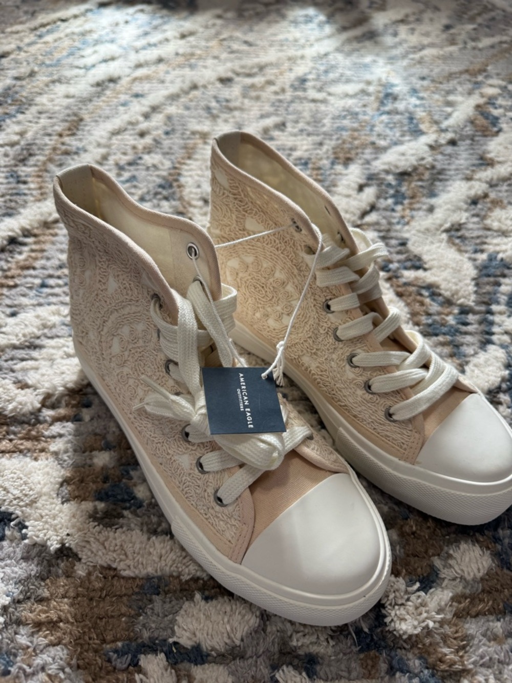 American Eagle Outfitters Beige/Cream Embroidered High-Top Sneakers